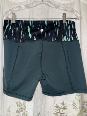 lululemon athletica Dark Teal Bike Shorts with Black & Mint Waistband